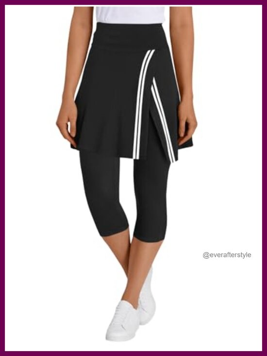 Pants - Women's Tennis Skort with Capri Leggings Pockets Athletic Wrap Golf Pickleball